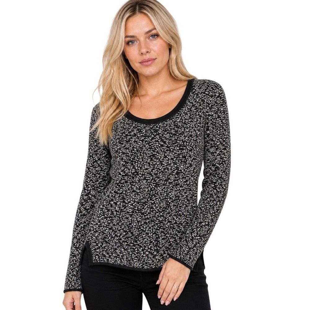 We The Free Free People Marled Knit Pullover Top Black White‎ Boho S
